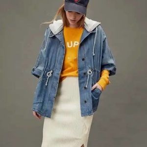 Anthropologie Pilcro denim cinch waist poncho with removable hood